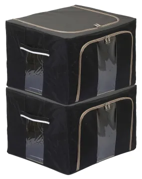 Heart Home Steel Frame Storage Box/Organizer For Clothing, Blankets, Bedding With Clear Window, 44Ltr.- Pack of 2 (Black & Grey)-44HH0303