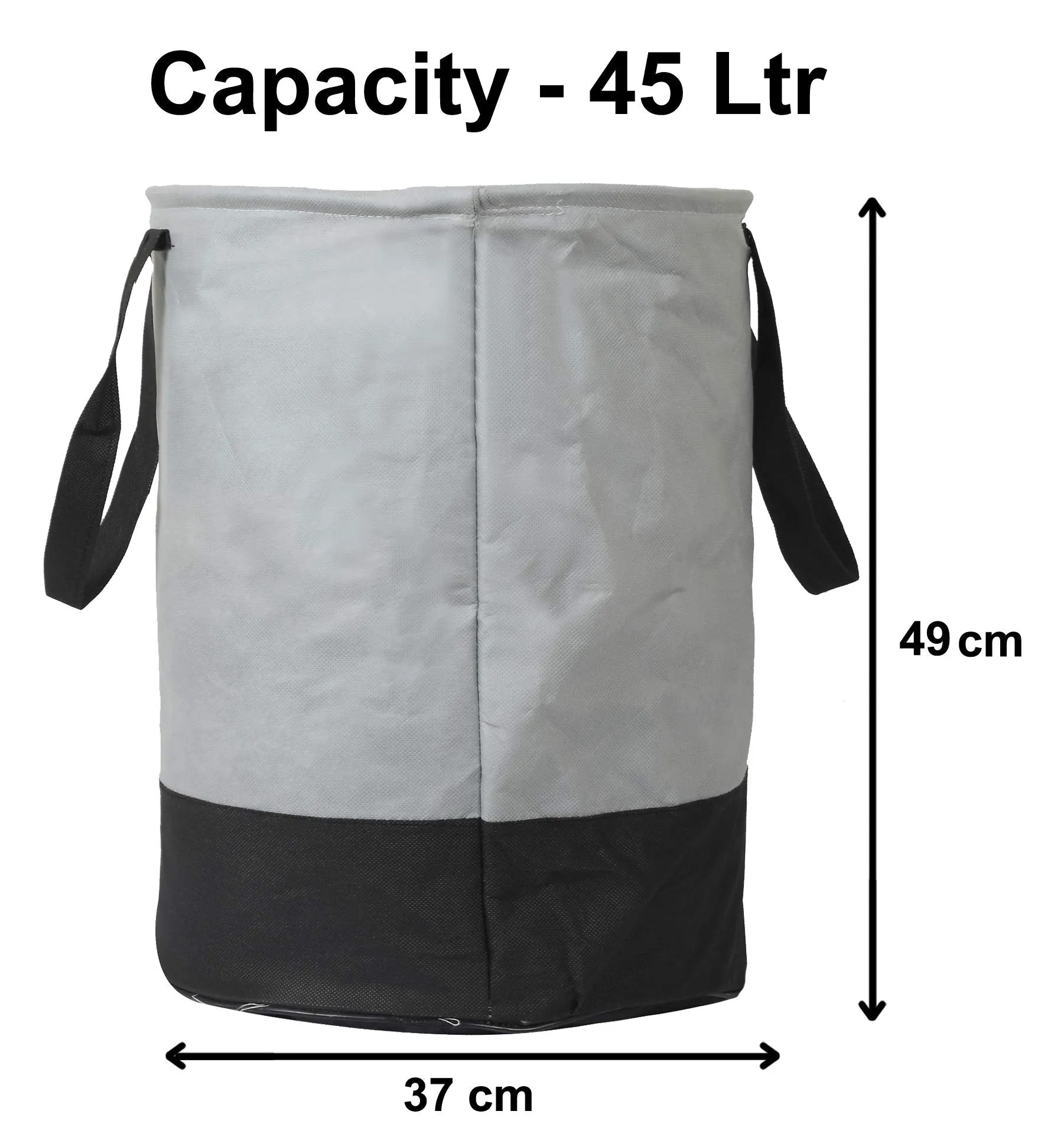 Heart Home Waterproof Round Non Wovan Laundry Bag/Hamper|Metalic Printed With Handles|Foldable Bin & 45 Liter Capicity|Size 37 x 37 x 49, Pack of 1 (Grey & Black)-HEARTXY11446