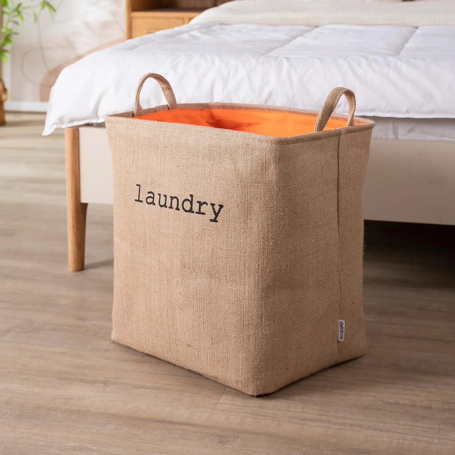 HOKIPO Laundry Basket Clothes Hamper, Denim Basket With Handles,Small / Large - Beige