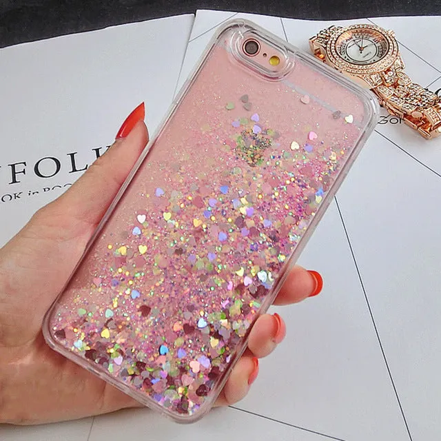 Hot Love Heart Glitter Stars Dynamic Liquid Quicksand Soft TPU Phone Back Cover Case For Iphone 6 6S 6Plus 6SPlus 7 7Plus 5 5S