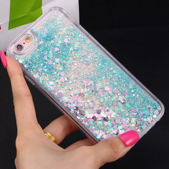 Hot Love Heart Glitter Stars Dynamic Liquid Quicksand Soft TPU Phone Back Cover Case For Iphone 6 6S 6Plus 6SPlus 7 7Plus 5 5S