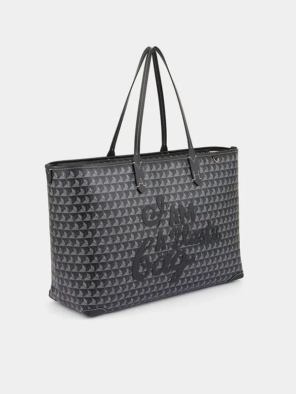 I am a Plastic Bag Zipped Motif Tote in Black