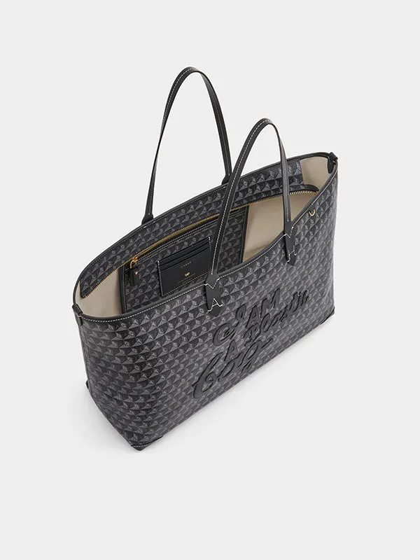 I am a Plastic Bag Zipped Motif Tote in Black