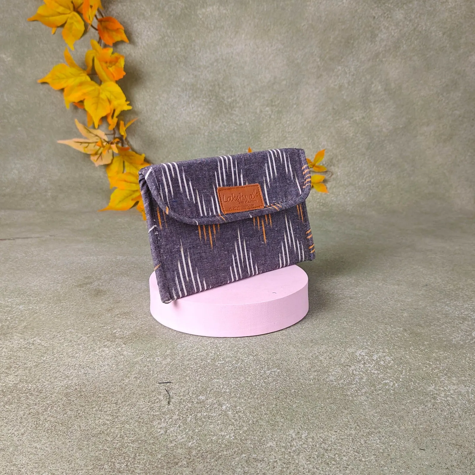 Ikat Clutch Grey Colour with White and Sandal Zig Zag Ditsy Prints