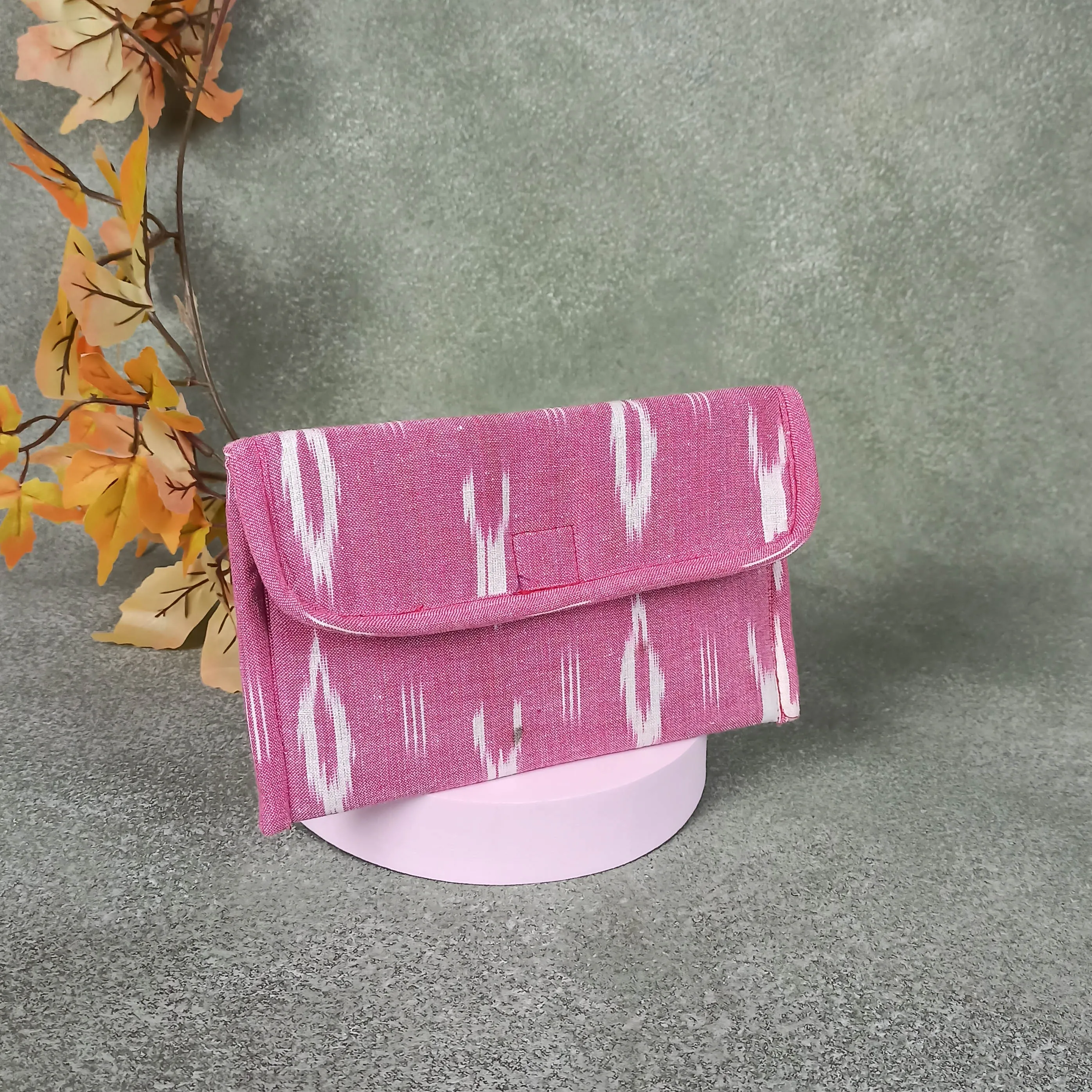 Ikat Clutch Light Pink Colour Design.