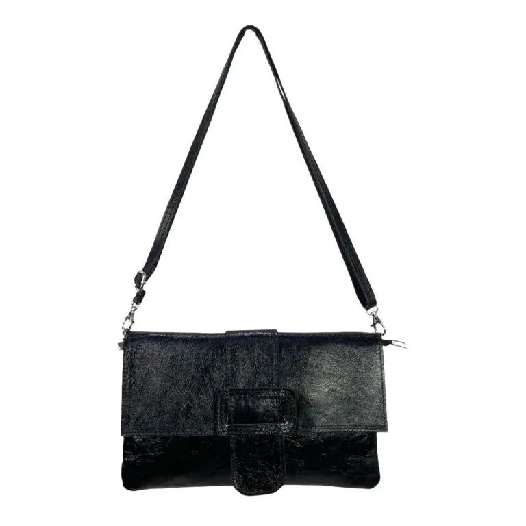 Italian Leather & Canvas Black Shoulder Bag