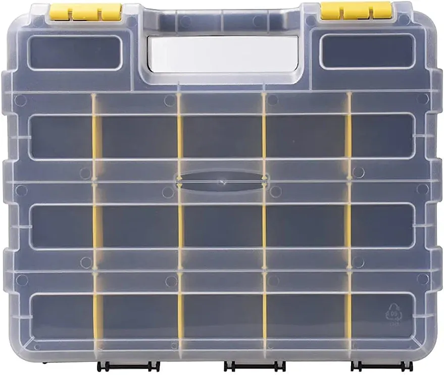 ITEM# 0097   Tools Organizer Box Small Parts Storage Box 34-Compartment Double Side Hardware Organizers with Removable Plastic Dividers for Screws, Nuts, Nails, Bolts