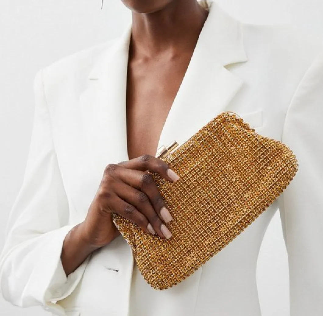 Karen Millen Yellow Rhinestone Clutch Bag with chain strap