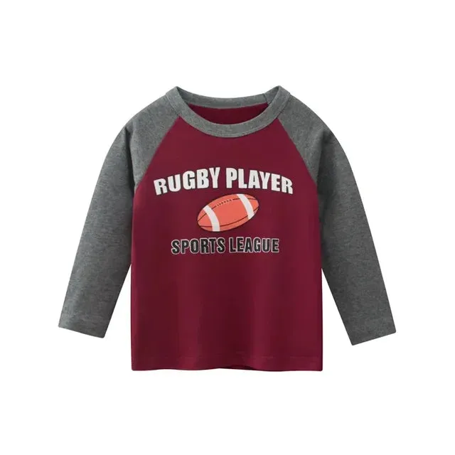 Kids Boys Rugby Print Cotton Long Sleeve Tees for 2-9 years