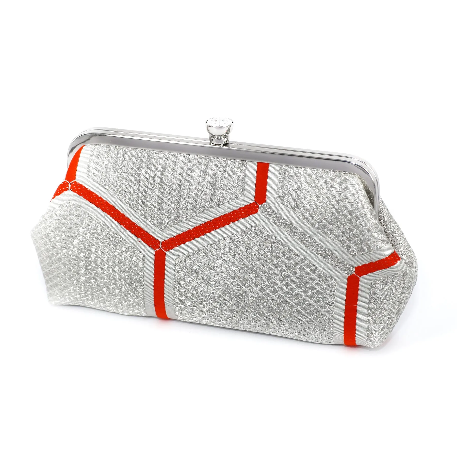 Kimono Silk Clutch in Kikko Silver and Orange