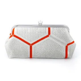 Kimono Silk Clutch in Kikko Silver and Orange