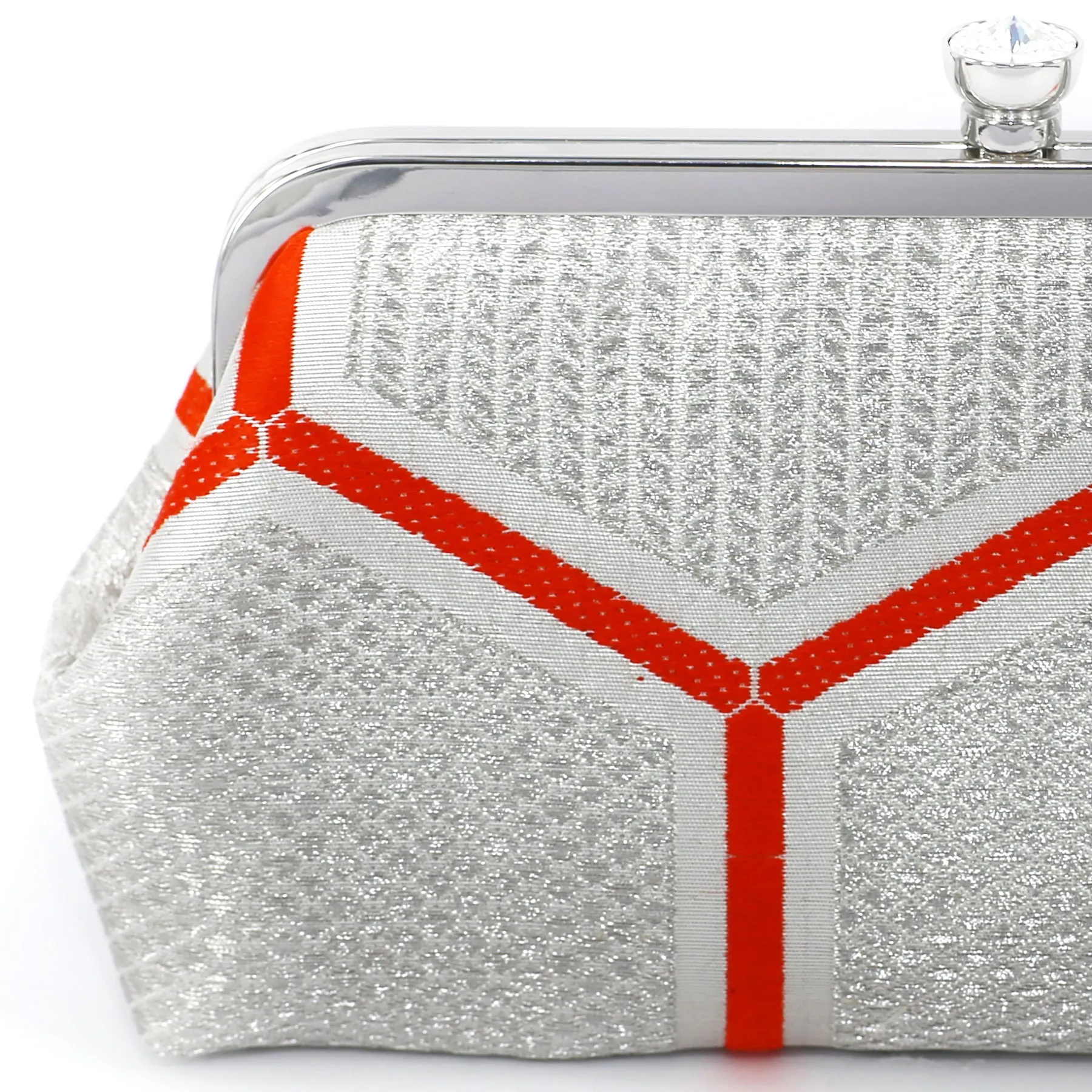 Kimono Silk Clutch in Kikko Silver and Orange