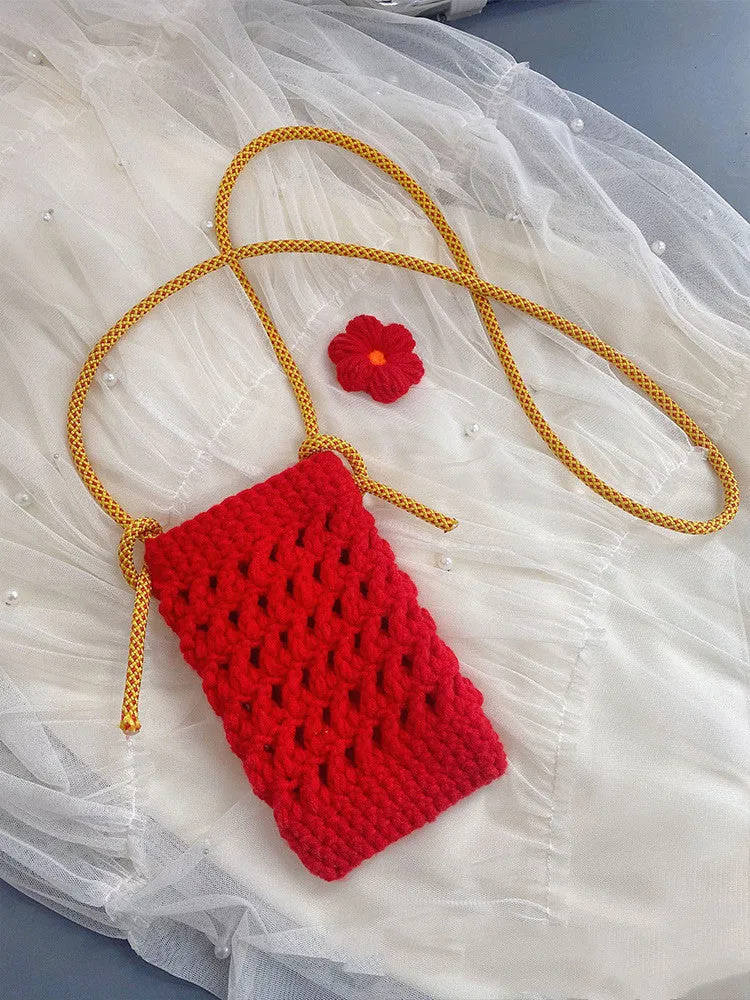 Knitted Crossbody Mobile Phone Bag Handmade