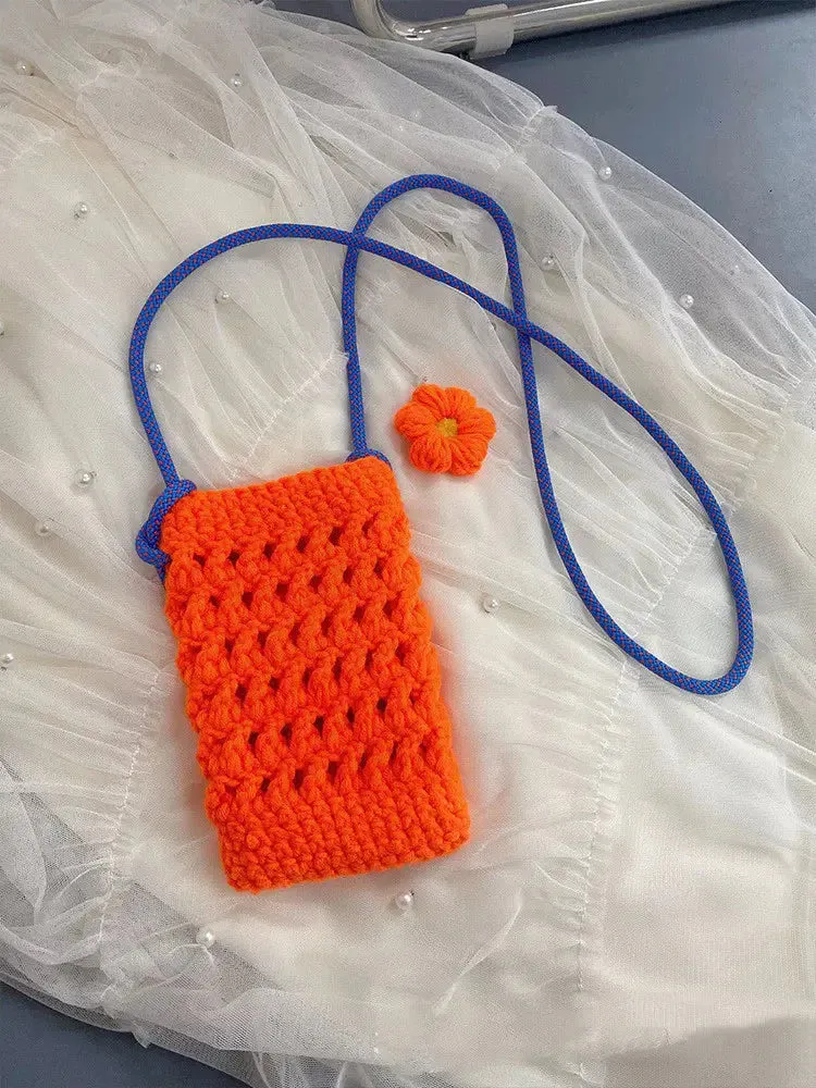 Knitted Crossbody Mobile Phone Bag Handmade