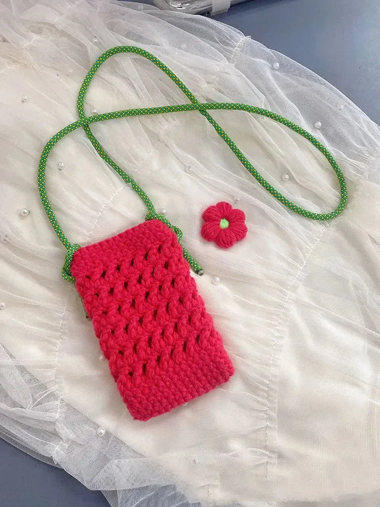 Knitted Crossbody Mobile Phone Bag Handmade