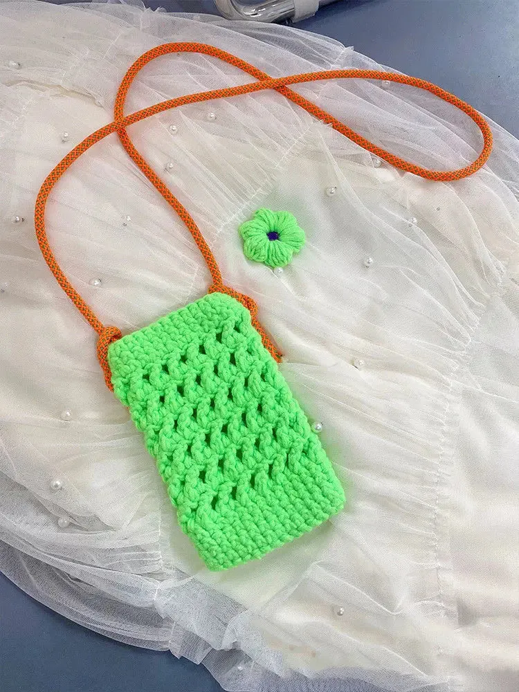 Knitted Crossbody Mobile Phone Bag Handmade