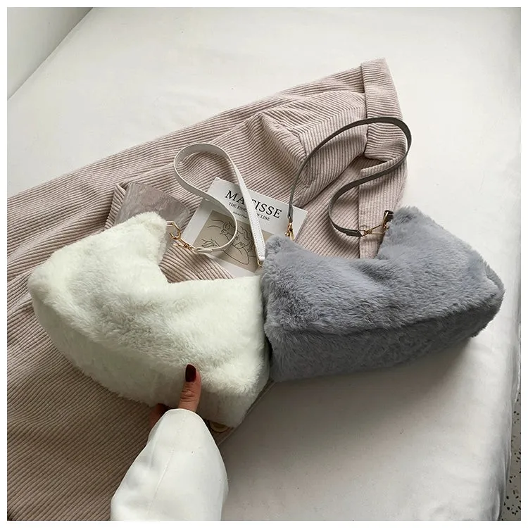 Korean Style Fashion Popular Furry Chic Bag Women's, Autumn and Winter Plush Shoulder Bag