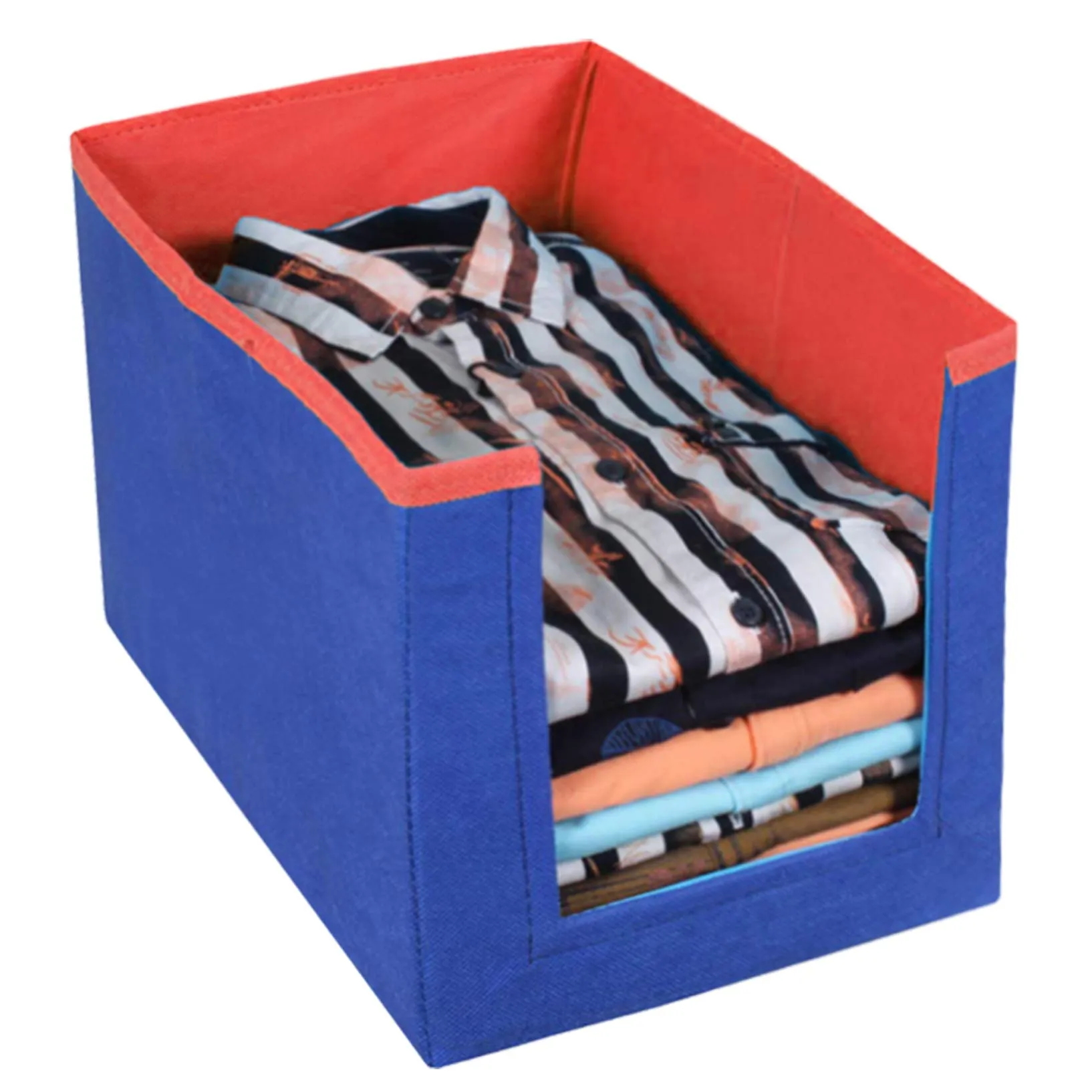 Kuber Industries 2 Pieces Non Woven Wardrobe Cloths Organizer-Shirt Stacker Storage Box (Blue & Red)-KUBMART11327