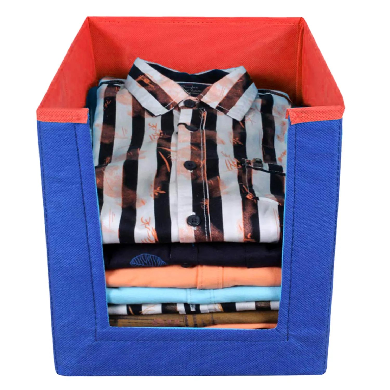 Kuber Industries 2 Pieces Non Woven Wardrobe Cloths Organizer-Shirt Stacker Storage Box (Blue & Red)-KUBMART11327