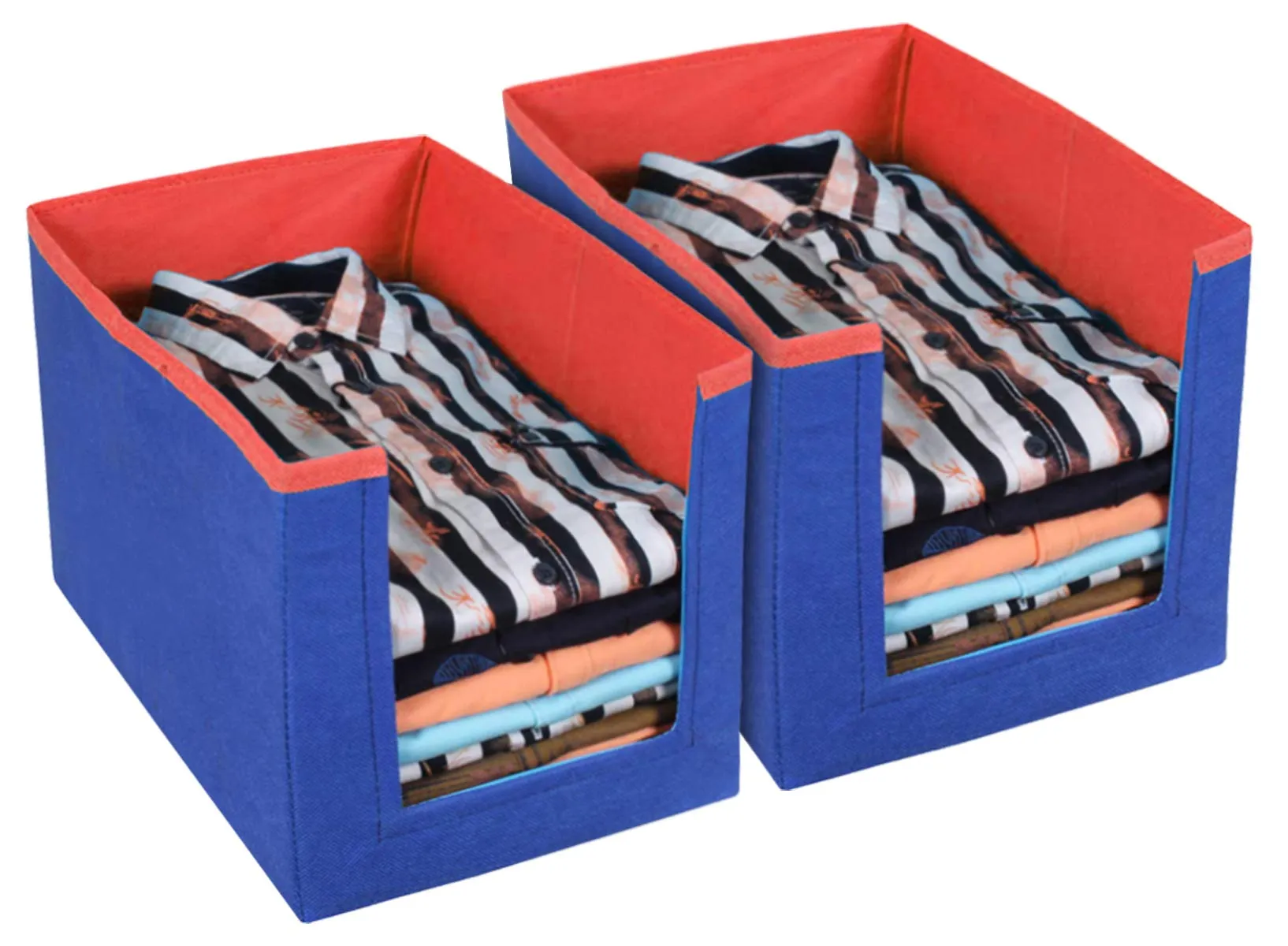 Kuber Industries 2 Pieces Non Woven Wardrobe Cloths Organizer-Shirt Stacker Storage Box (Blue & Red)-KUBMART11327