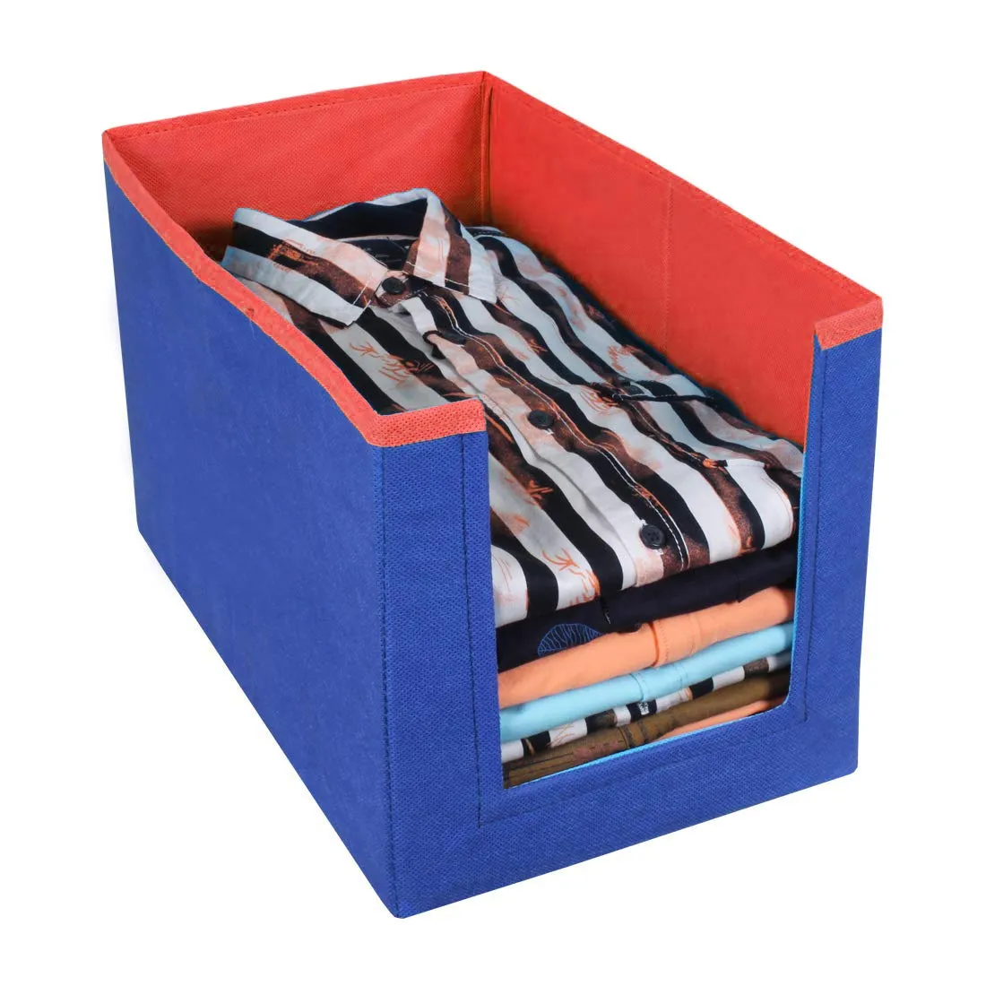 Kuber Industries 2 Pieces Non Woven Wardrobe Cloths Organizer-Shirt Stacker Storage Box (Blue & Red)-KUBMART11327