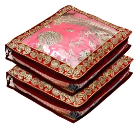 Kuber Industries Carry Design 3" inch Tranasparent PVC Foldable, Waterproof Saree Cover, Saree Organizer - Pack of 2 (Maroon)-HS_38_KUBMART21559