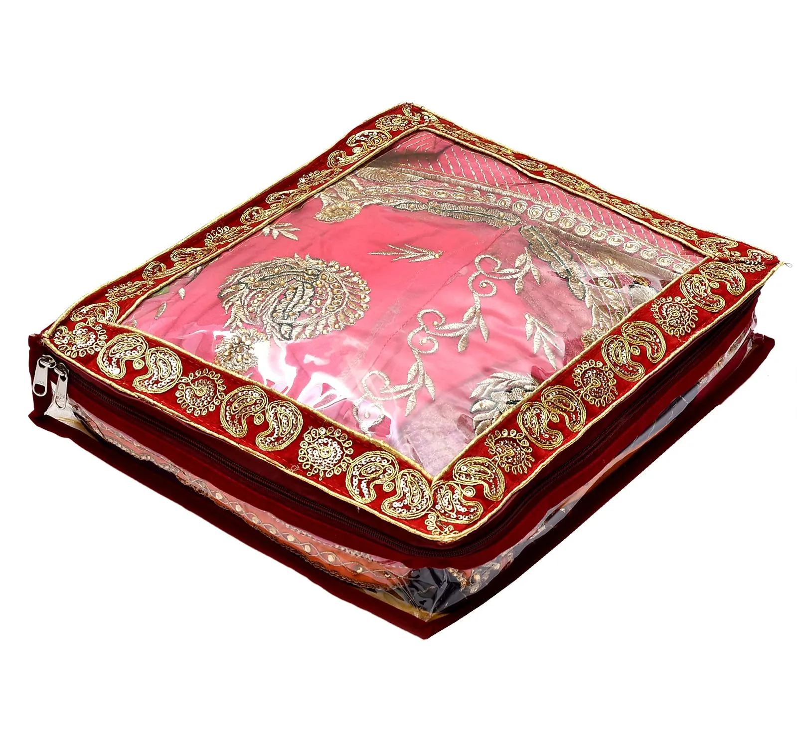 Kuber Industries Carry Design 3" inch Tranasparent PVC Foldable, Waterproof Saree Cover, Saree Organizer - Pack of 2 (Maroon)-HS_38_KUBMART21559