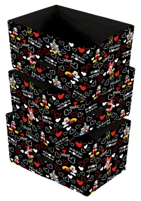 Kuber Industries Disney Mickey Print Non Woven Fabric Modular Closet Organizer Box with Handle for Cube Storage Units in Closet Set Of 3(Black)-KUBMART16029