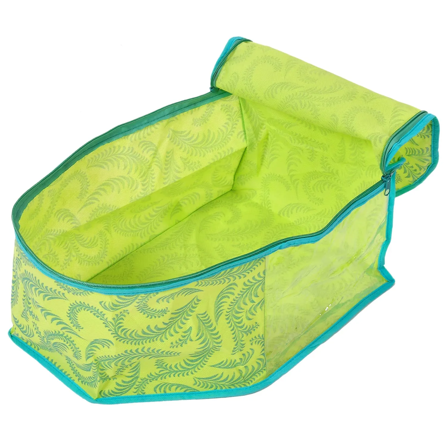 Kuber Industries Leaf Printed Non-Woven Blouse Cover/Organizer With Front Window- Pack of 4 (Green)-44KM0531