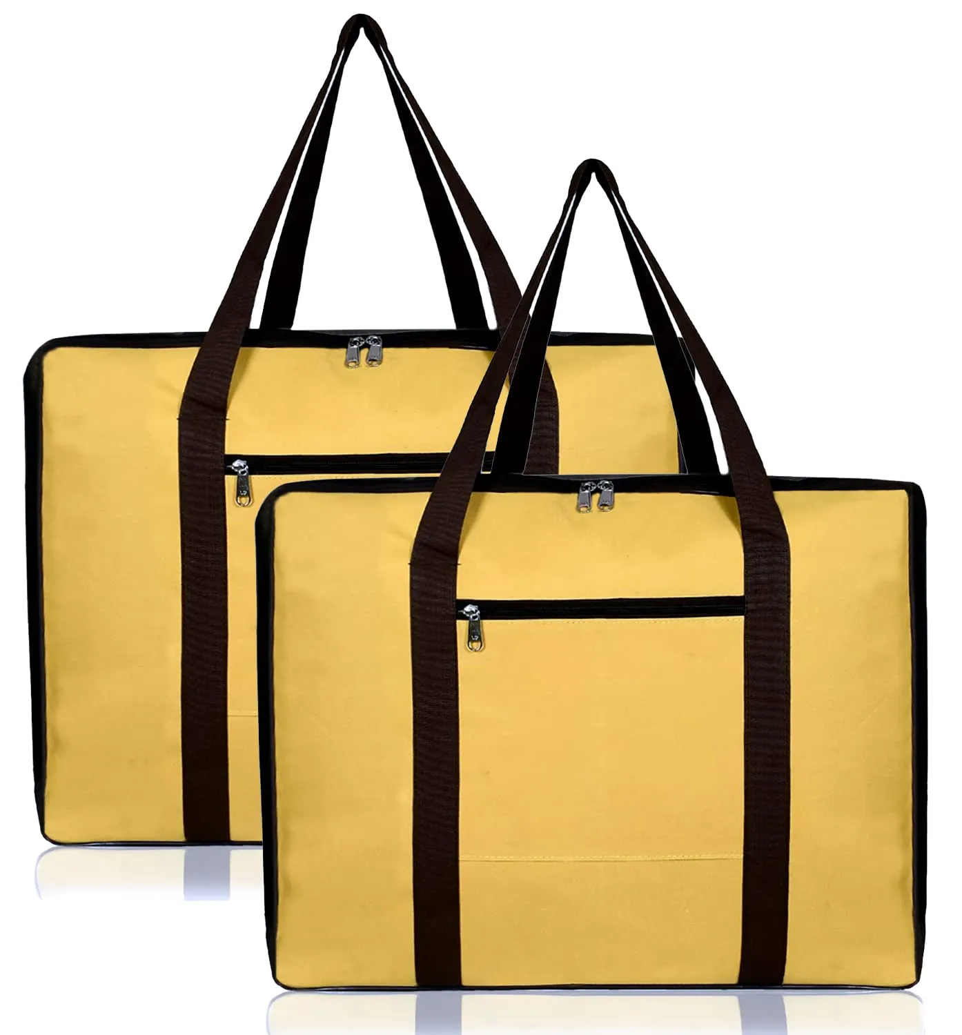 Kuber Industries Lightweight Foldable Multipurpose Storage bag, Cloth Organiser, Travel Bag With Zippered Closure And Handle (Yellow & Brown)-HS43KUBMART26652