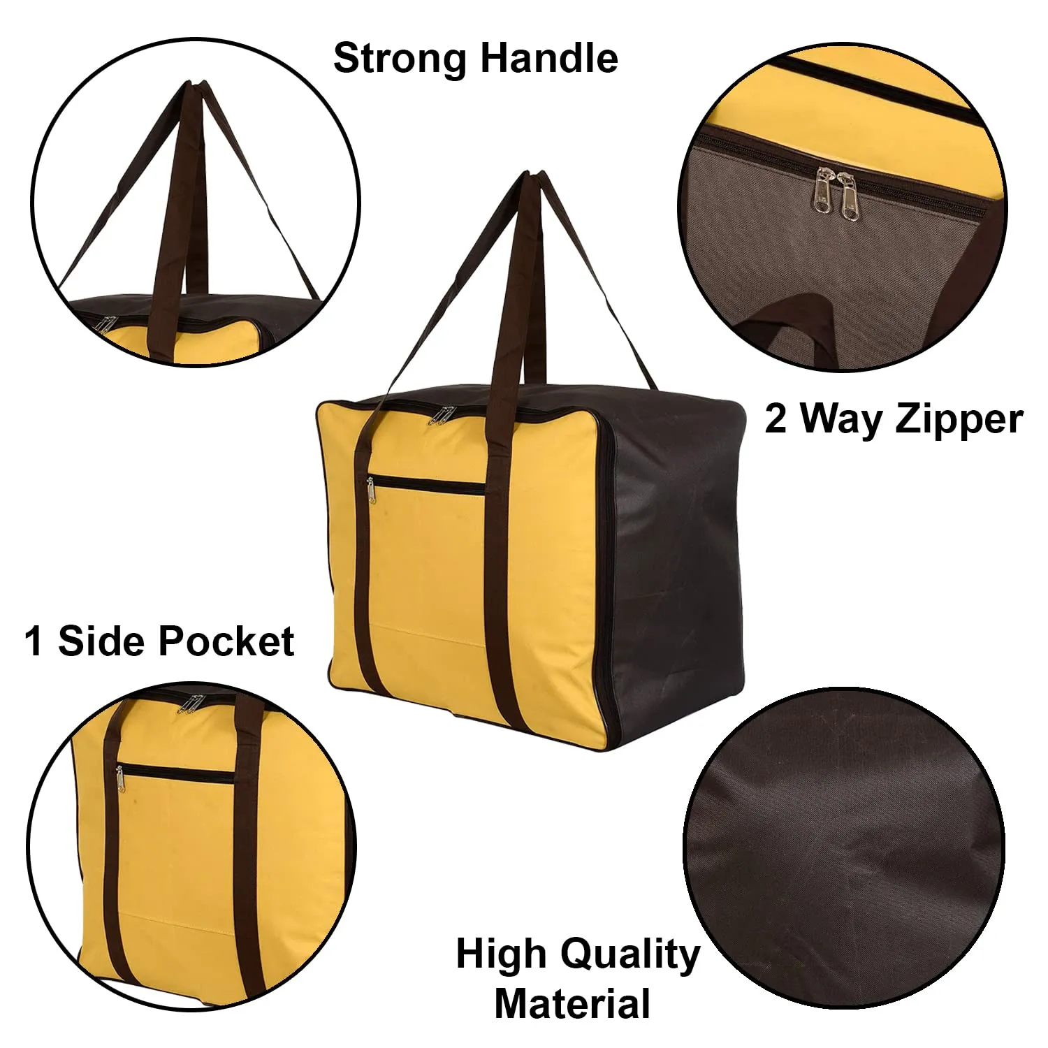 Kuber Industries Lightweight Foldable Multipurpose Storage bag, Cloth Organiser, Travel Bag With Zippered Closure And Handle (Yellow & Brown)-HS43KUBMART26652