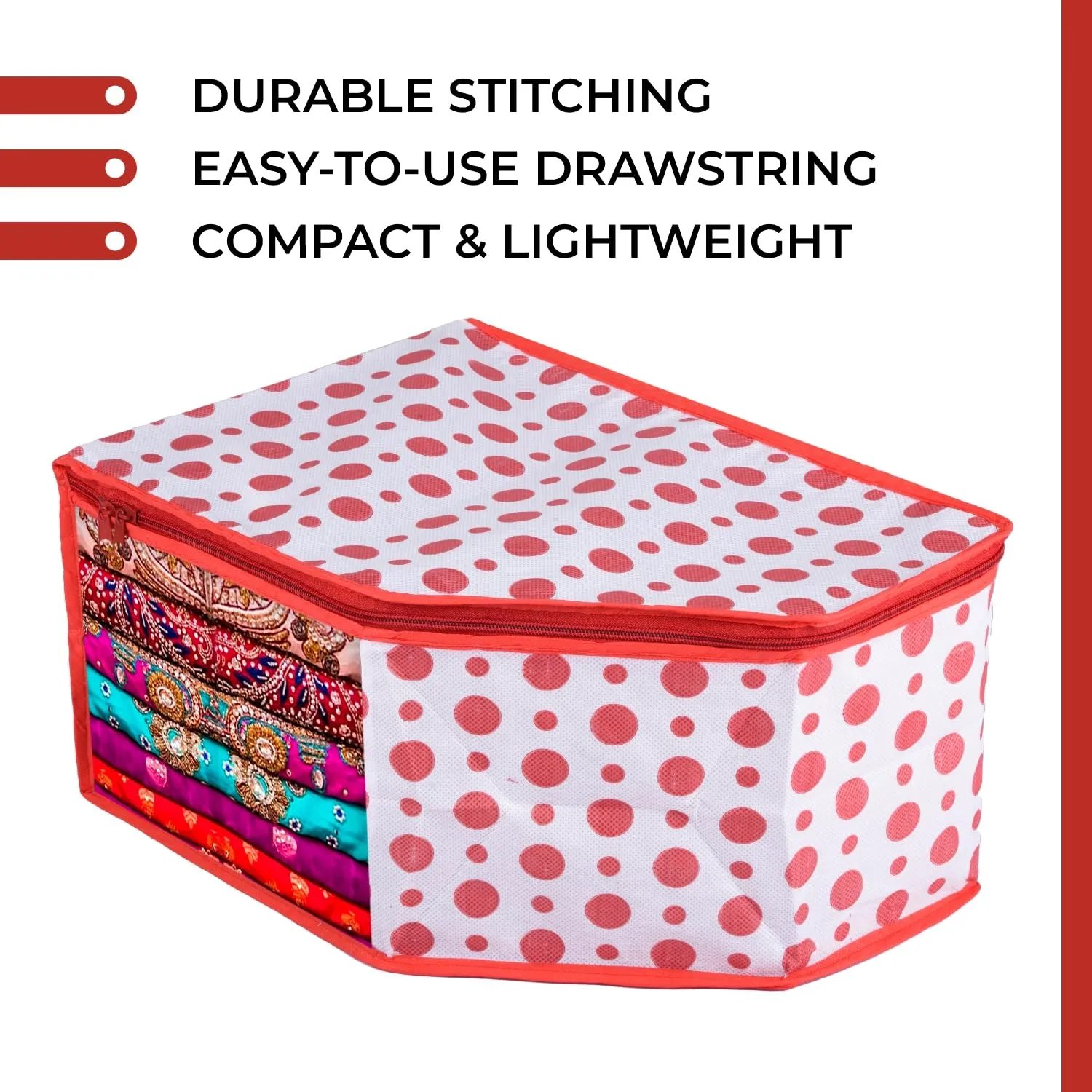 Kuber Industries Saree Cover & Blouse Cover Set | Saree & Blouse Organizer Combo Set | 2 Pieces Blouse & 2 Pieces Saree Cover Set | Zipper Closure | Dot-Design | Set of 4 | Red