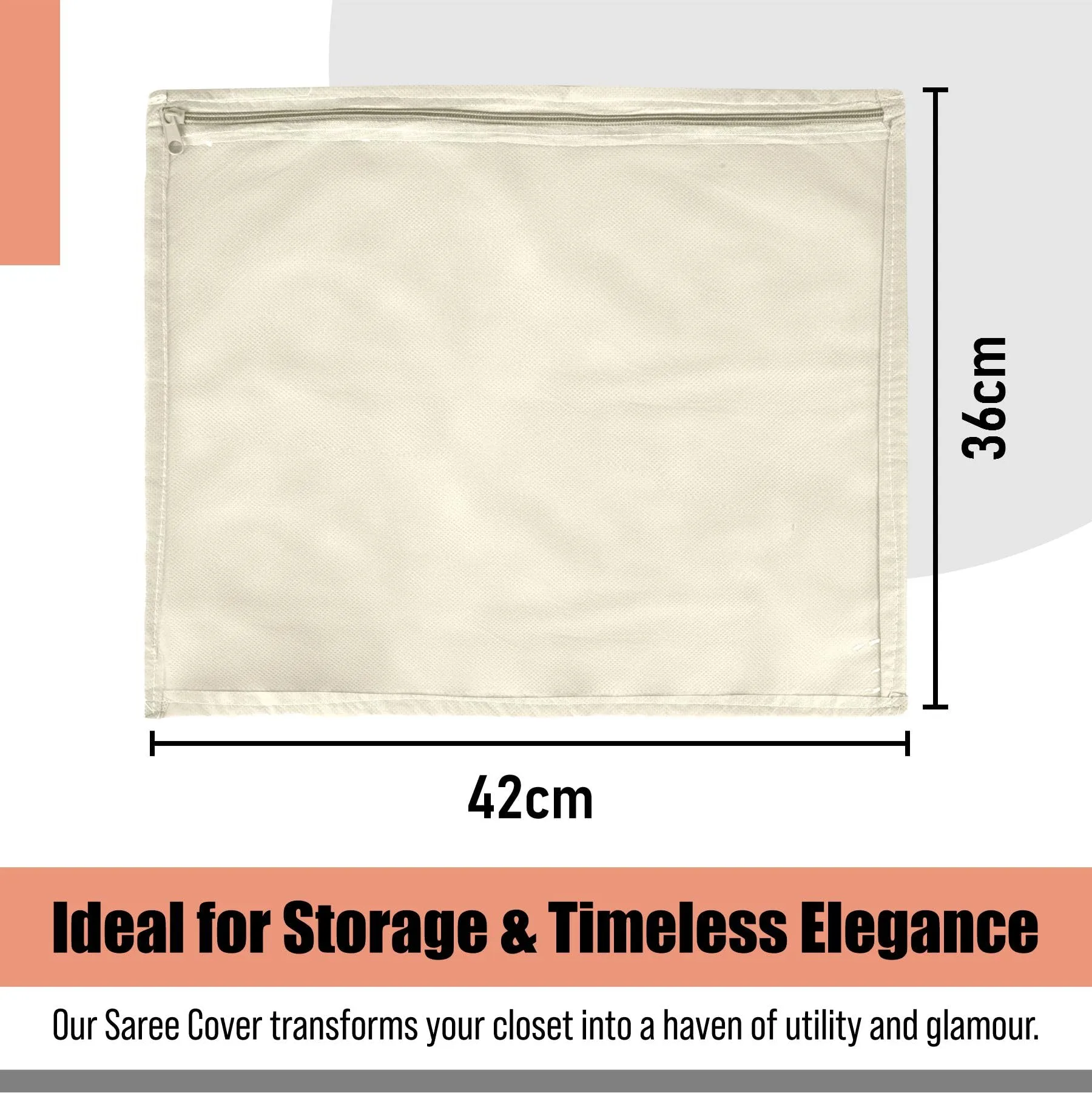 Kuber Industries Saree Cover | Clothes Storage Bag | Single Packing Saree with Zip Closure | Wardrobe Organizer | Cloth Stoarge Organizer | Plain Saree Cover | Pack of 24 | Cream