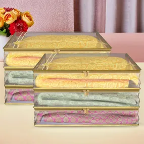 Kuber Industries Saree Cover | Clothes Storage Bag | Suit Packing Cover | Cloth Stoarge Organizer | Wardrobe Cloth Storage Organiser with Zip | Bow Transparent | 3 Inch | Pack of 6 | Golden