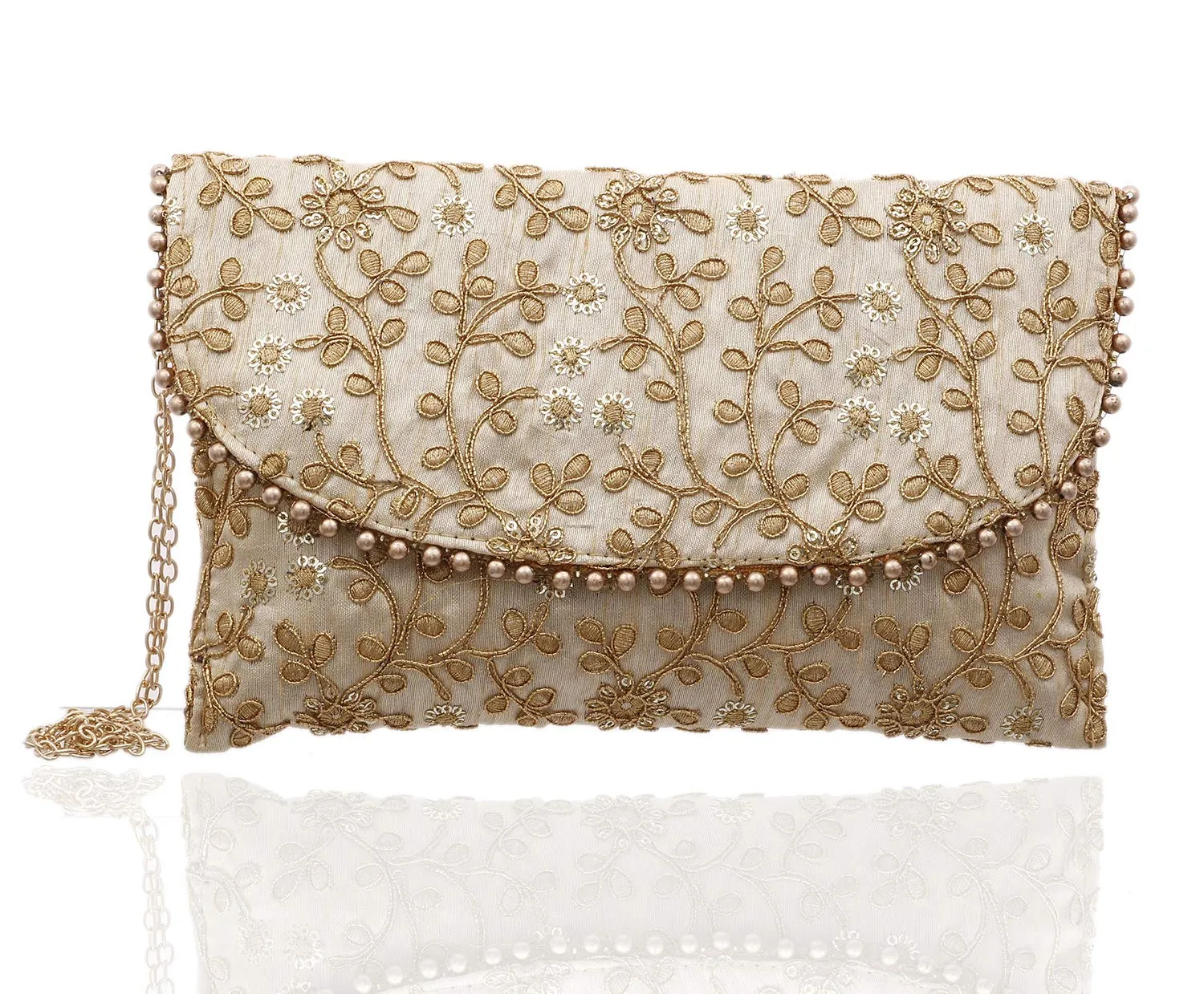 Kuber Industries Women's Handcrafted Embroidered Clutch Purse (CTKTC034514, Cream)