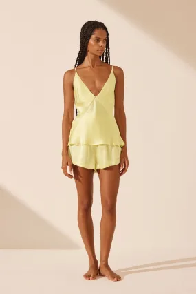 LA LUNE LOUNGE PLUNGED SLIP CAMI SET - LEMON