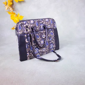 Laptop Sleeve Black with Blue Colour Flower Design.