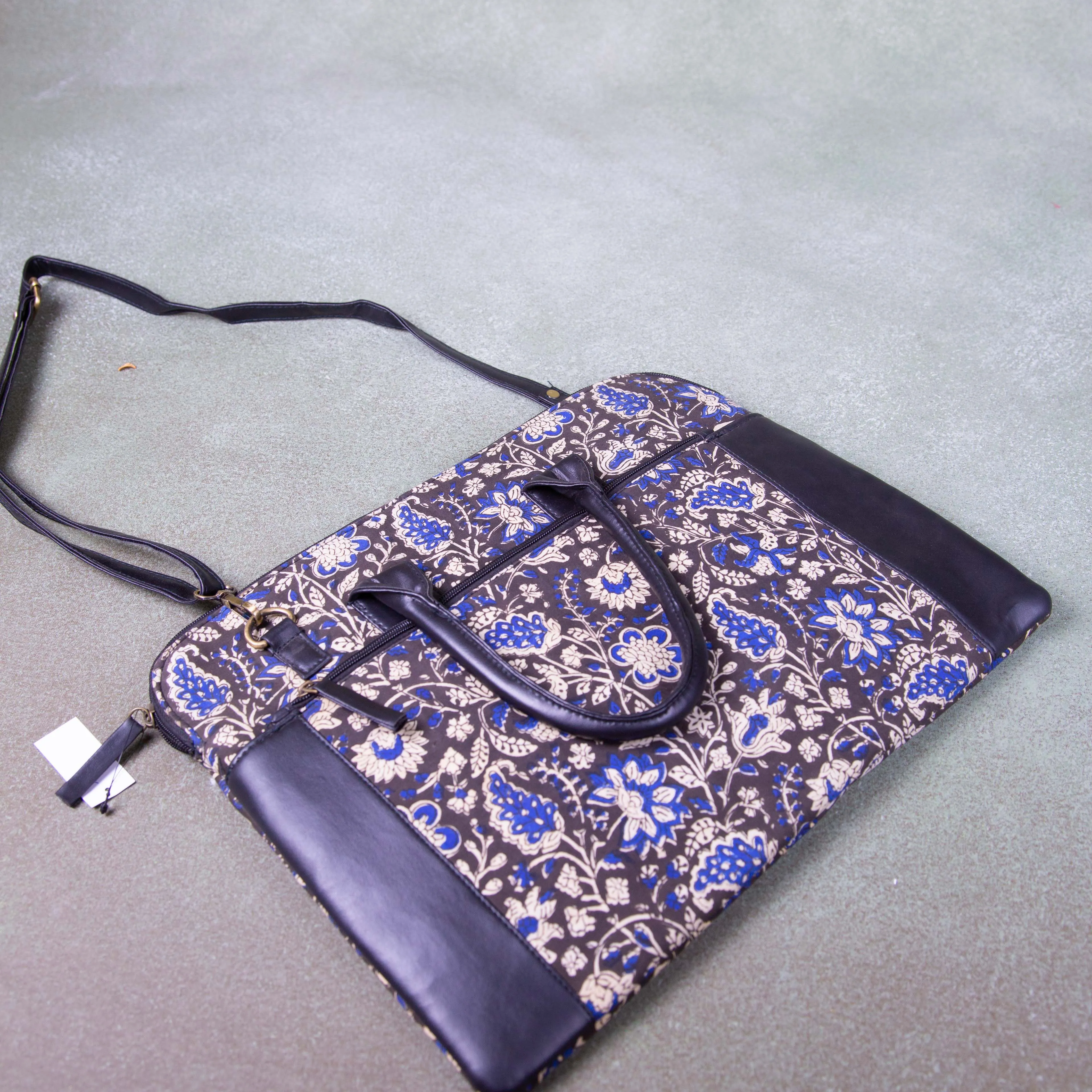 Laptop Sleeve Black with Blue Colour Flower Design.