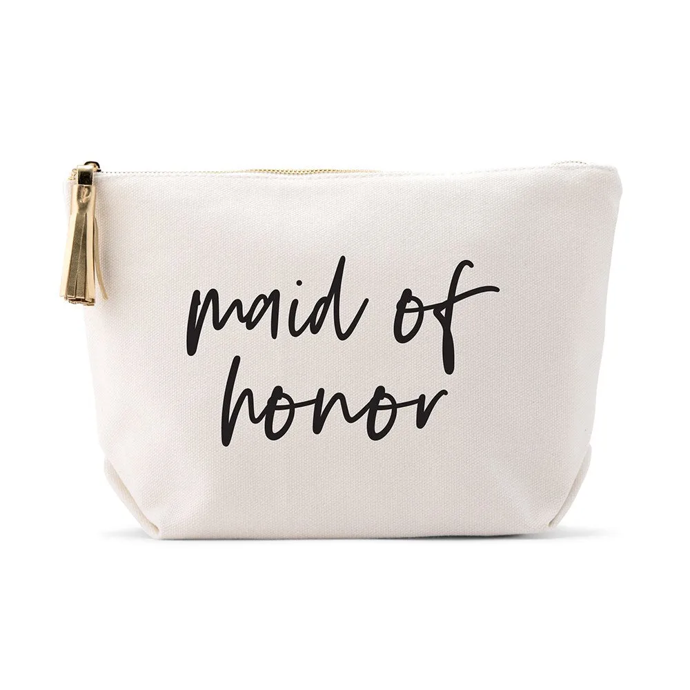 LARGE PERSONALIZED CANVAS MAKEUP & TOILETRY BAG FOR  WOMEN -  MAID OF HONOR SCRIPT