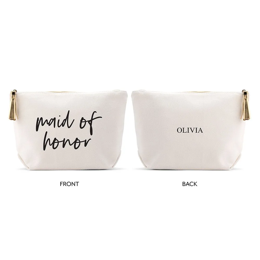 LARGE PERSONALIZED CANVAS MAKEUP & TOILETRY BAG FOR  WOMEN -  MAID OF HONOR SCRIPT