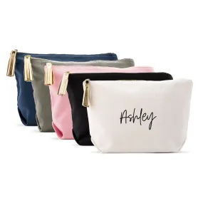 LARGE PERSONALIZED CANVAS MAKEUP & TOILETRY BAG FOR  WOMEN - SCRIPT FONT