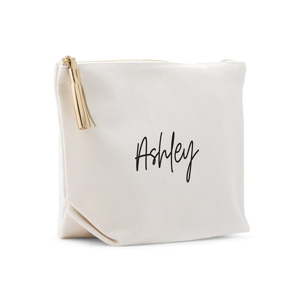 LARGE PERSONALIZED CANVAS MAKEUP & TOILETRY BAG FOR  WOMEN - SCRIPT FONT