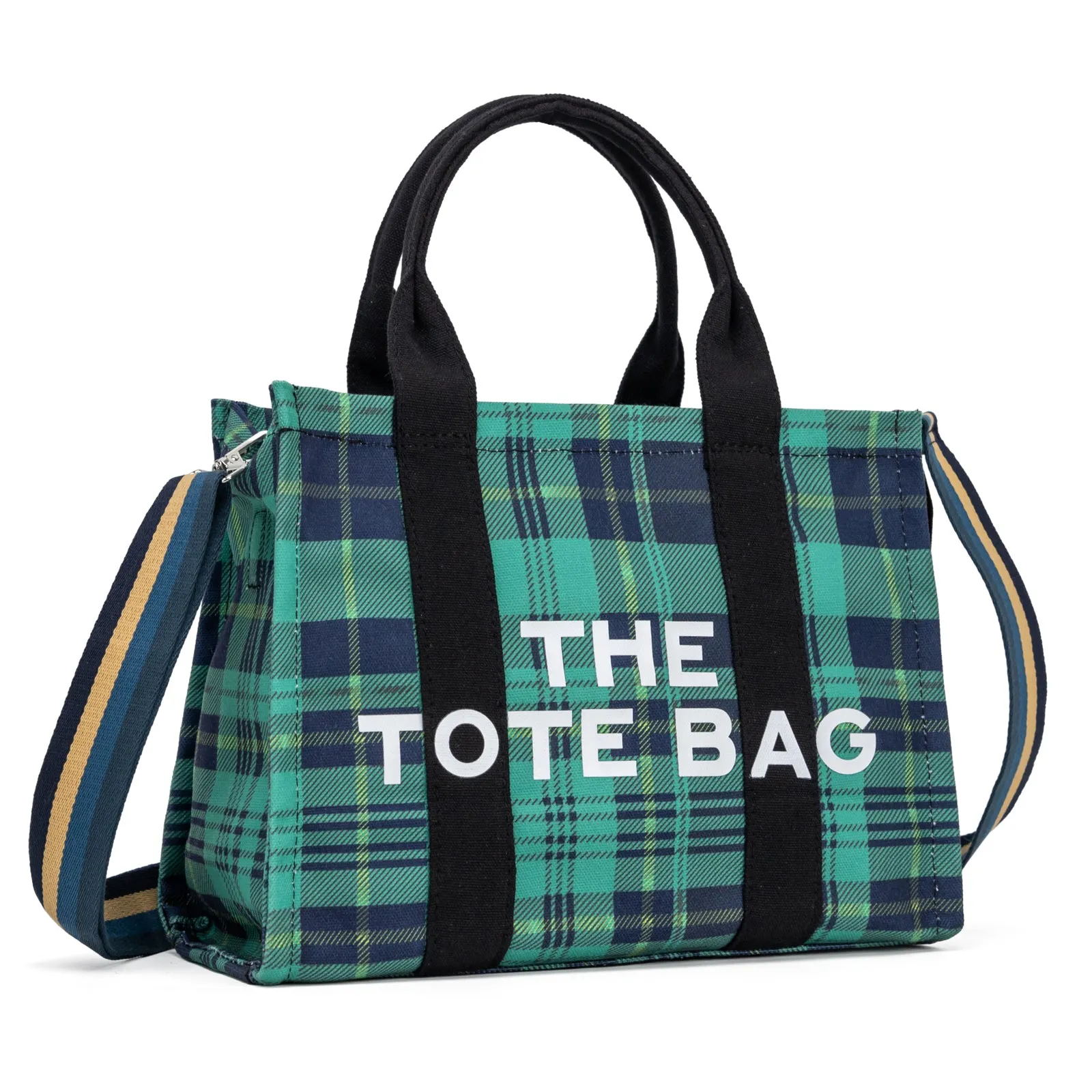 Large Plaid Canvas Tote Handbags for Women