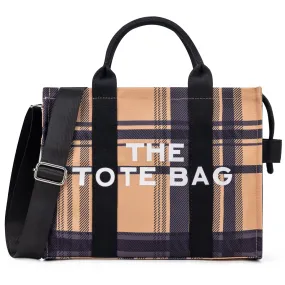 Large Plaid Canvas Tote Handbags for Women