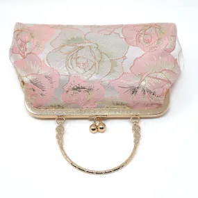 Light Pink Shimmering Gold Rose Floral Wedding Bag, Statement Bag, Evening Clutch, Wedding Clutch, Bridal Clutch, White Cross Body Bag