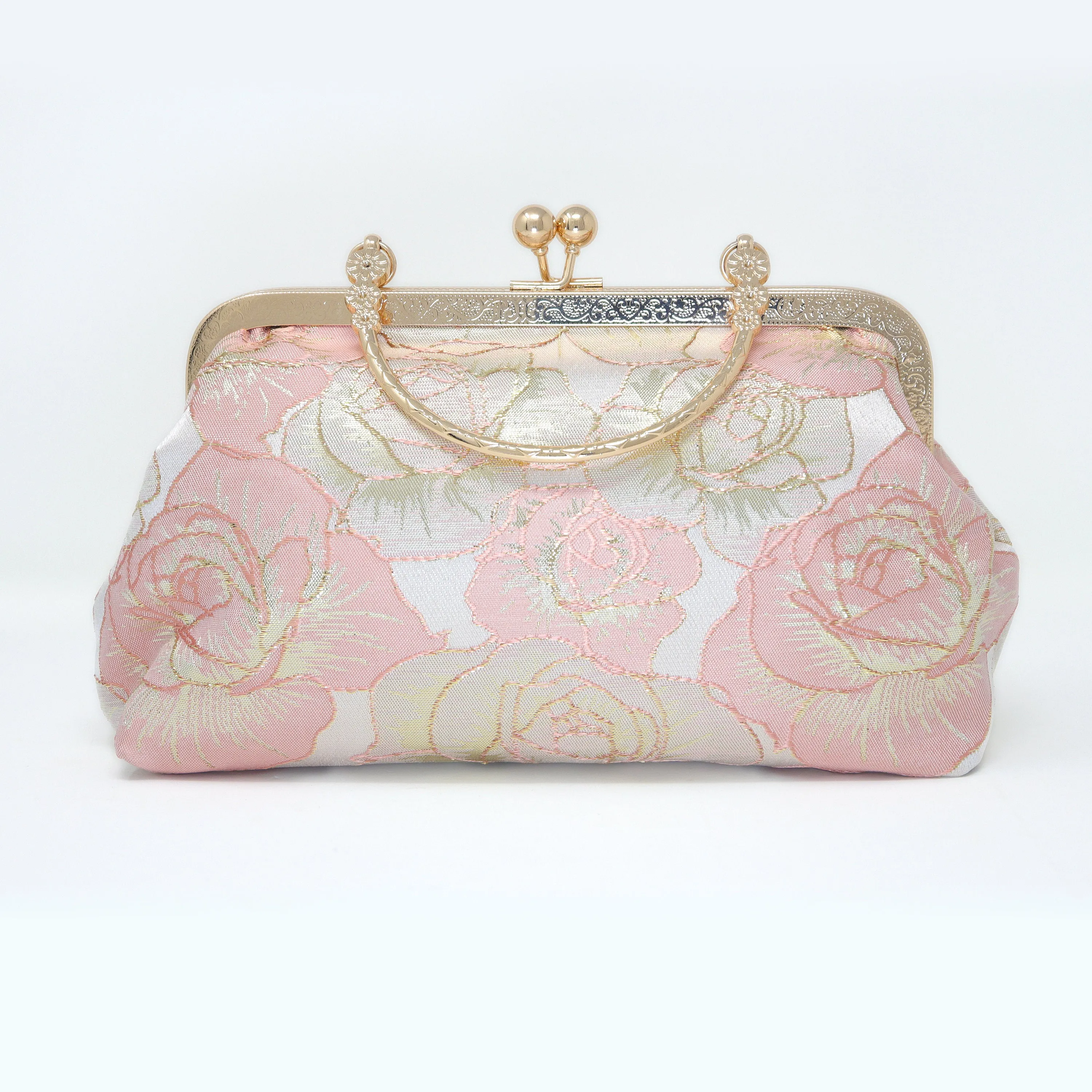 Light Pink Shimmering Gold Rose Floral Wedding Bag, Statement Bag, Evening Clutch, Wedding Clutch, Bridal Clutch, White Cross Body Bag