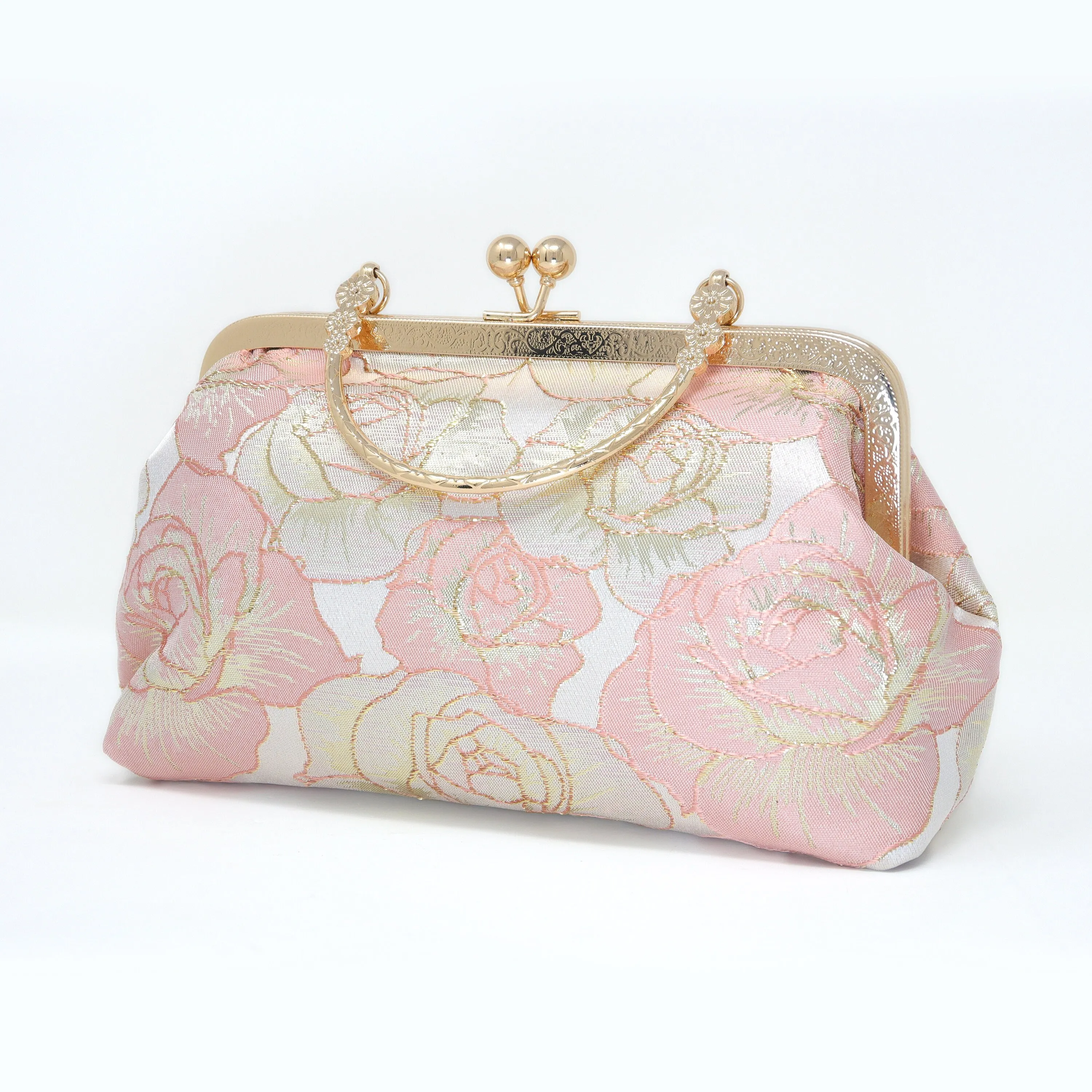 Light Pink Shimmering Gold Rose Floral Wedding Bag, Statement Bag, Evening Clutch, Wedding Clutch, Bridal Clutch, White Cross Body Bag