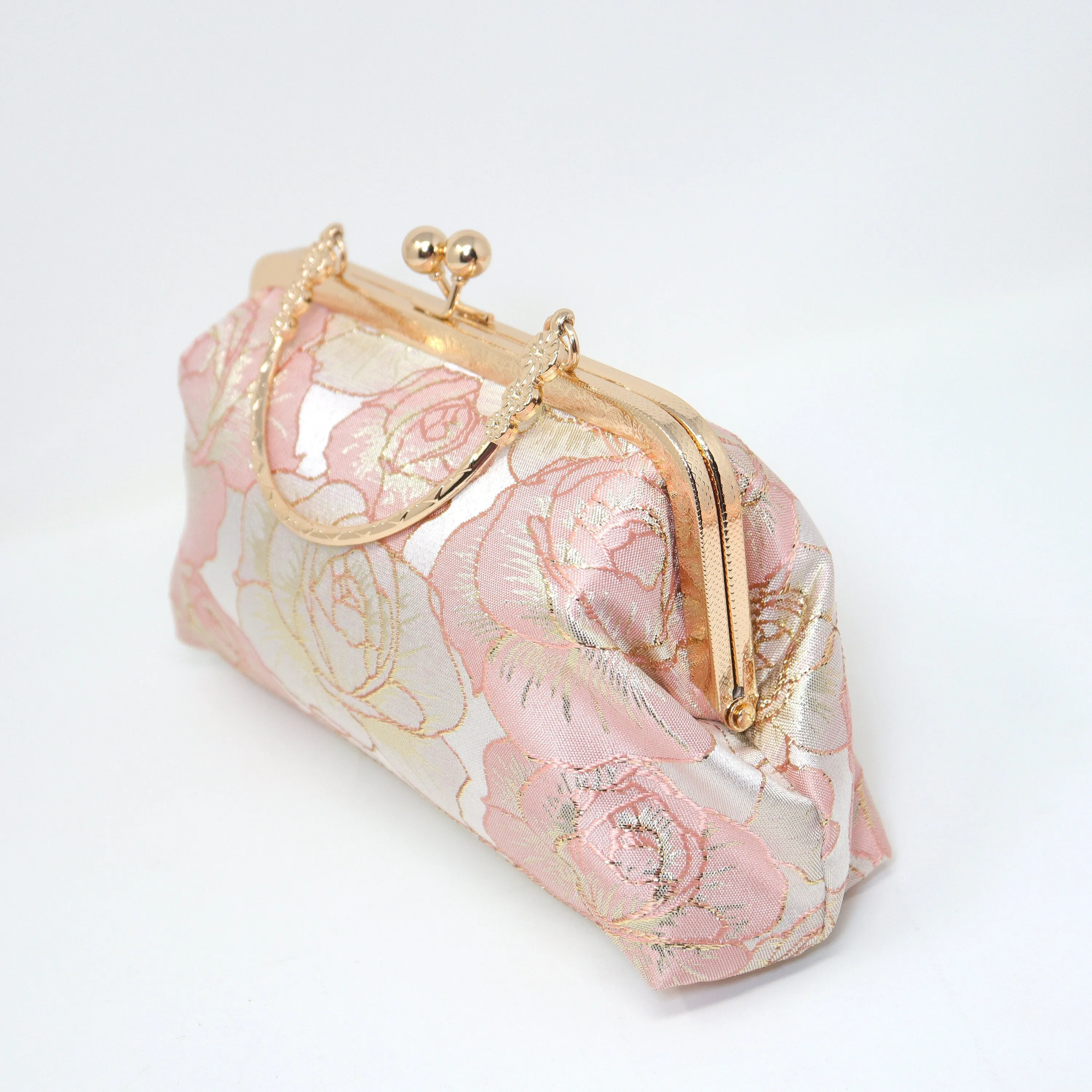 Light Pink Shimmering Gold Rose Floral Wedding Bag, Statement Bag, Evening Clutch, Wedding Clutch, Bridal Clutch, White Cross Body Bag