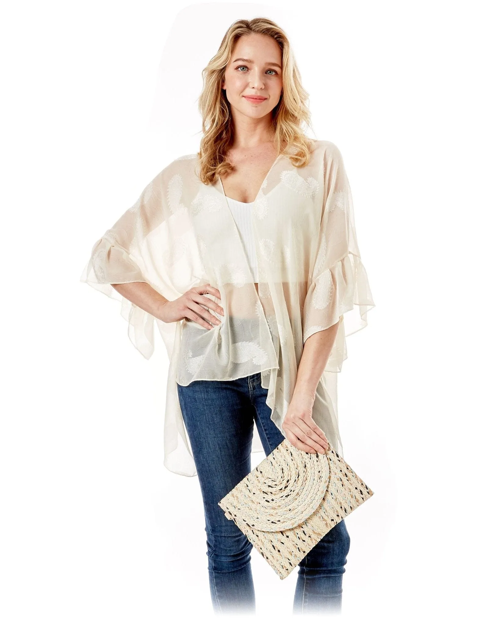 LOA388 Sandra Weaved Straw Envelope Clutch Crossbody Bag