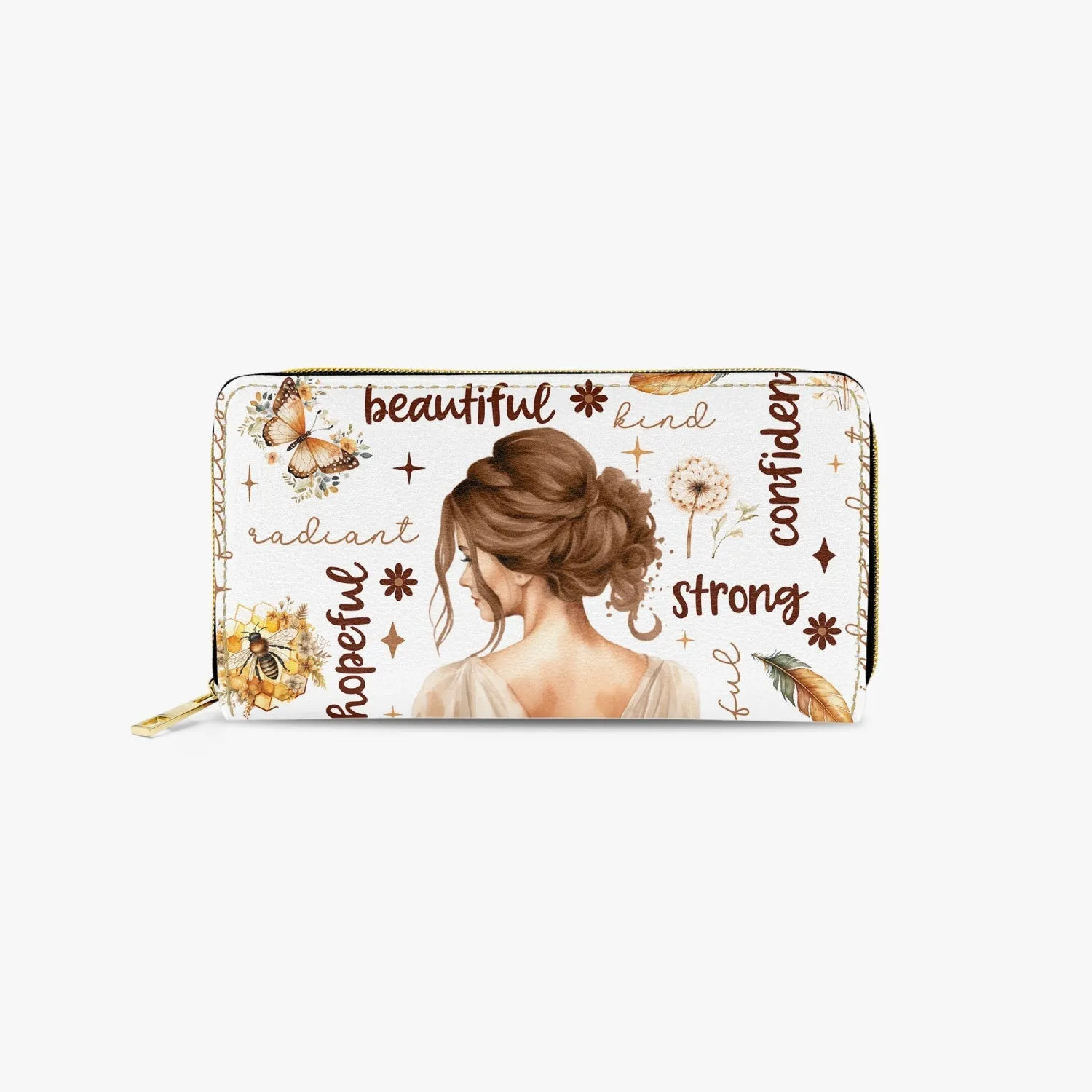 Long Type Zipper Purse - Affirmations -Brunette Hair